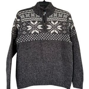 Croft & Barrow Men's 1/4 Zip Sweater Large Gray Pullover Nordic Winter